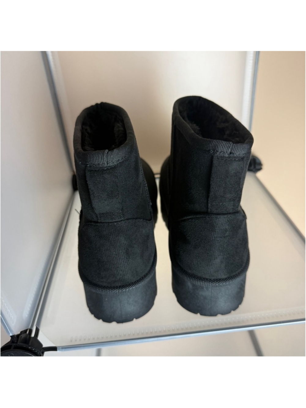 Women's Furry Faux Suede Ankle Platform Booties Black Size 6.5 New - Picture 7 of 8